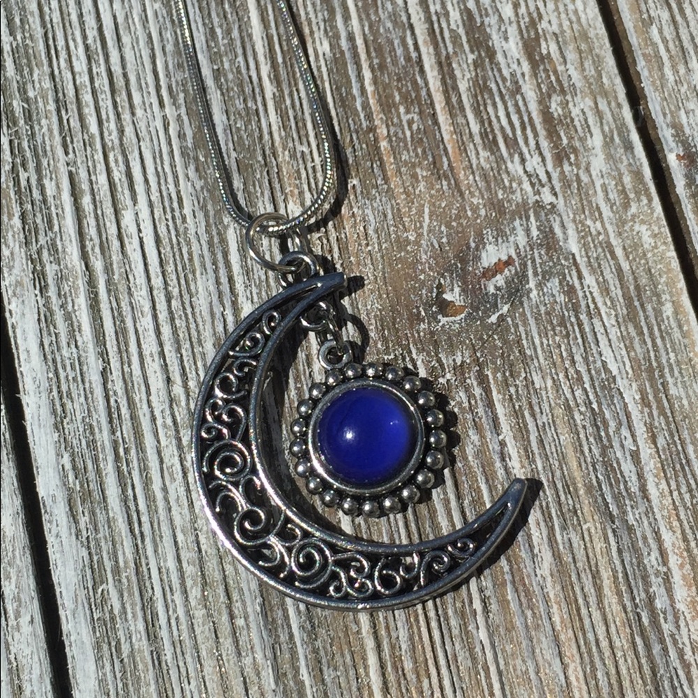 Silver Crescent Moon Mood Necklace